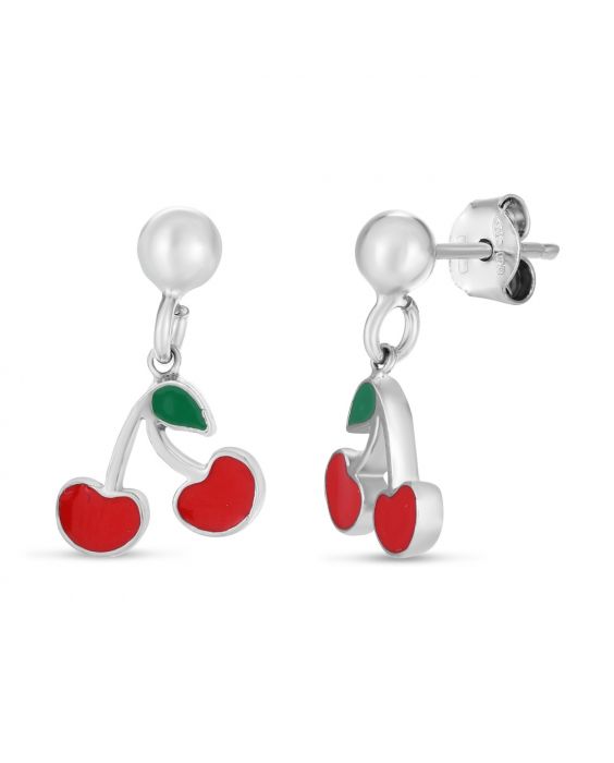 Silver Enamel Cherry Drop Earrings