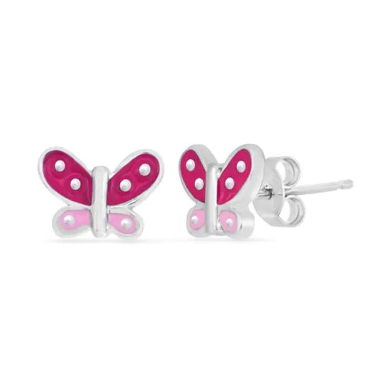 Silver Enamel Butterfly Studs