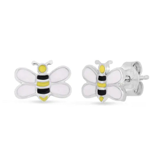 Silver Enamel Bumble Bee Studs