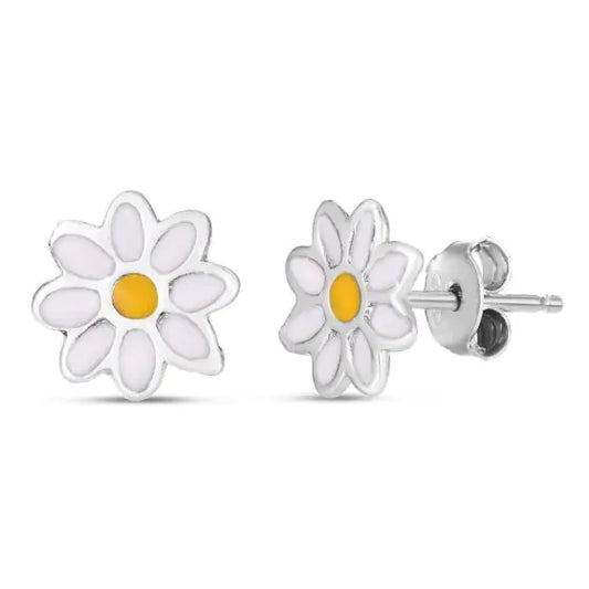 Silver Enamel Daisy Studs