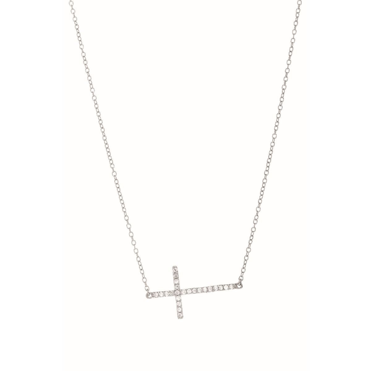 Silver CZ Side Cross Necklace