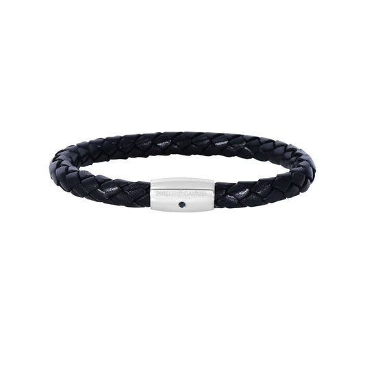 Sterling Silver Men's Leather Bracelet 8"