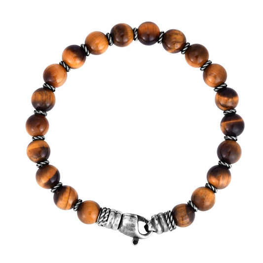 Men's Silver & Tiger's Eye Bead Bracelet