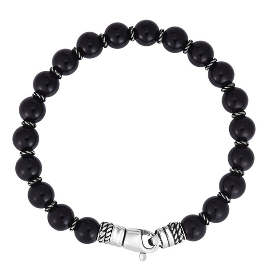 Men's Silver & Onyx Bead Bracelet